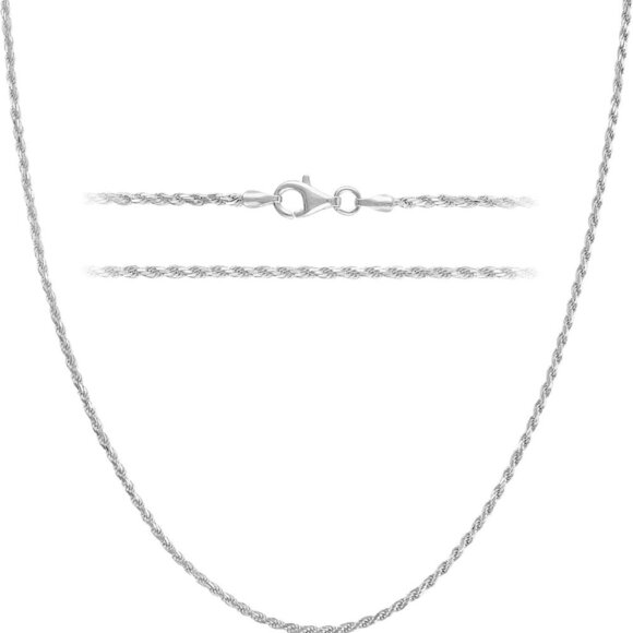 Solid 925 Sterling Diamond Cut 1.6mm Rope Chain Necklace for Women - Italian Mad